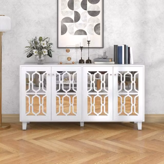 Credenza con Specchio e Ante ¨C MINIMAL ¨C Bianco, 160x40x84