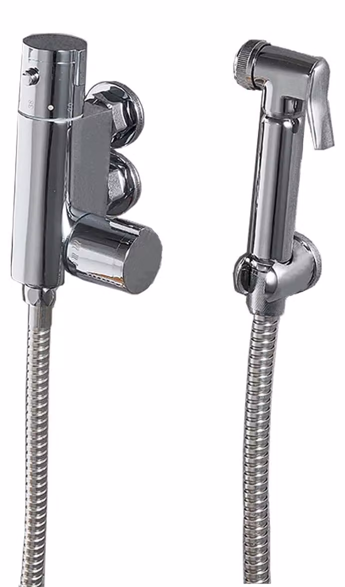 Rubinetto per bidet, cromato, termostatico, in ottone, con doccetta