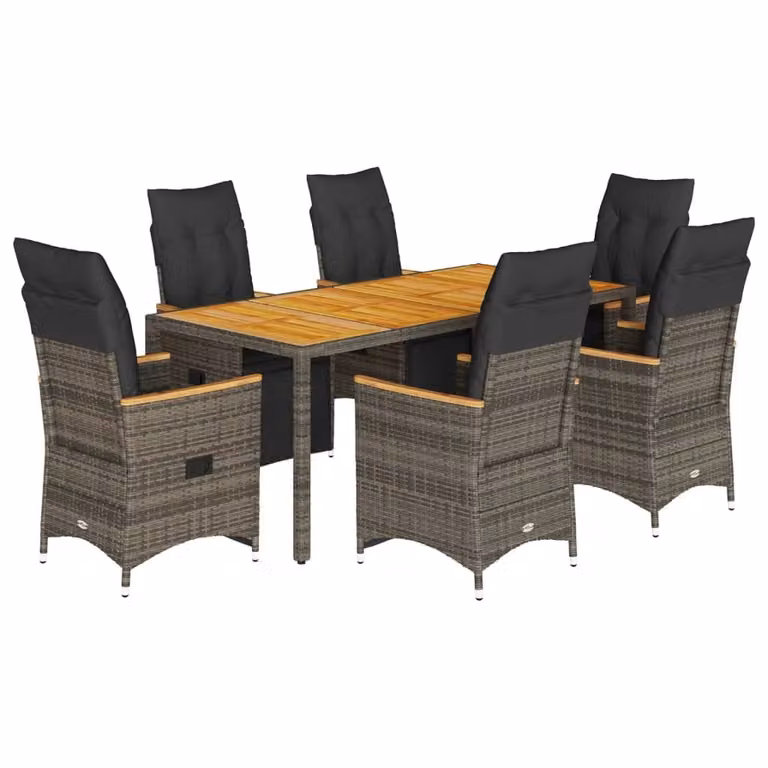 Set Bistrò da Giardino 7 pz con Cuscini in Polyrattan Grigio