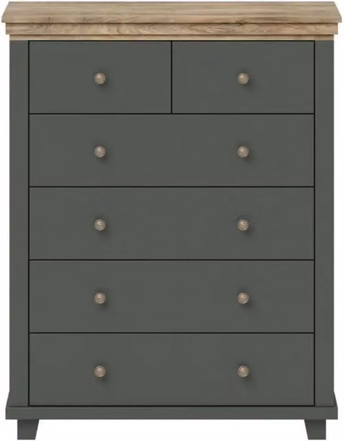 Comò XL design con 6 cassetti. Colore verde kaki e rovere. Collezione ASSIA
