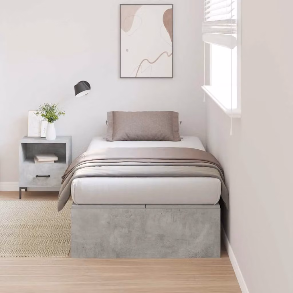 Struttura letto con contenitore vidaXL in ecopelle grigia e legno di pino, L 80 cm x P 200 cm