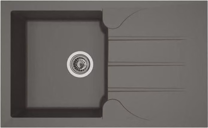 Lavello da incasso per cucina, 1 vasca + 1 sgocciolatoio, Aloa, 81 x 50 cm, resina sintetica, grigio cemento