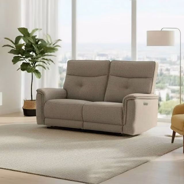Divano recliner Tezeta Elysio a 3 posti elettrico in tessuto colore sabbia L: 198 cm