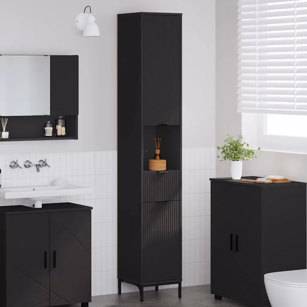 Mobile da bagno vidaXL nero con ante a battente L: 31,5 cm, P: 33 cm, H: 190 cm