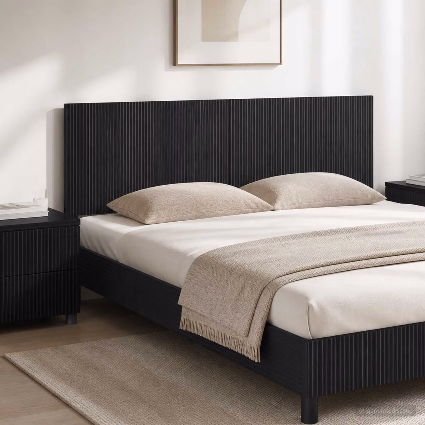 Testiera da muro vidaXL ARNHEM in legno ingegnerizzato nero con ripiano integrato L: 180 cm, H: 50 cm, P: 15,1 cm