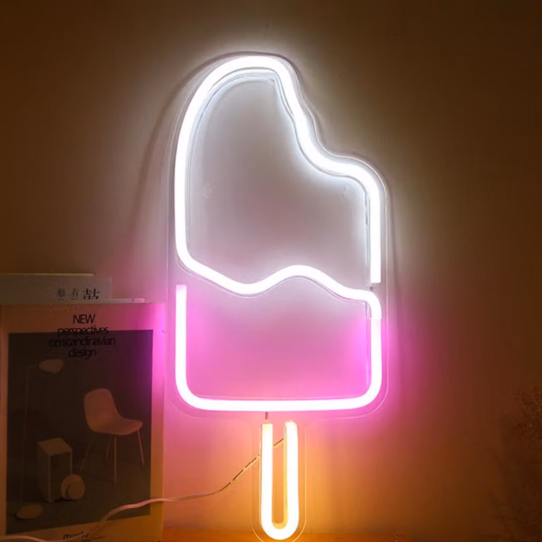 Rosikey Insegna luminosa a LED Ice Cream - Decorazione da parete 45x21 cm - USB Neon Art estivo per bar e caffetterie