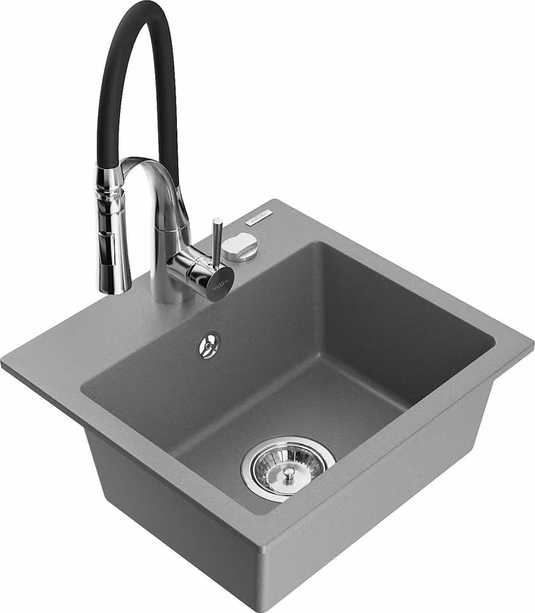 Mexen Milo lavello in granito a 1 vasca con rubinetto da cucina Aster, grigio - 6505-71-73450-07
