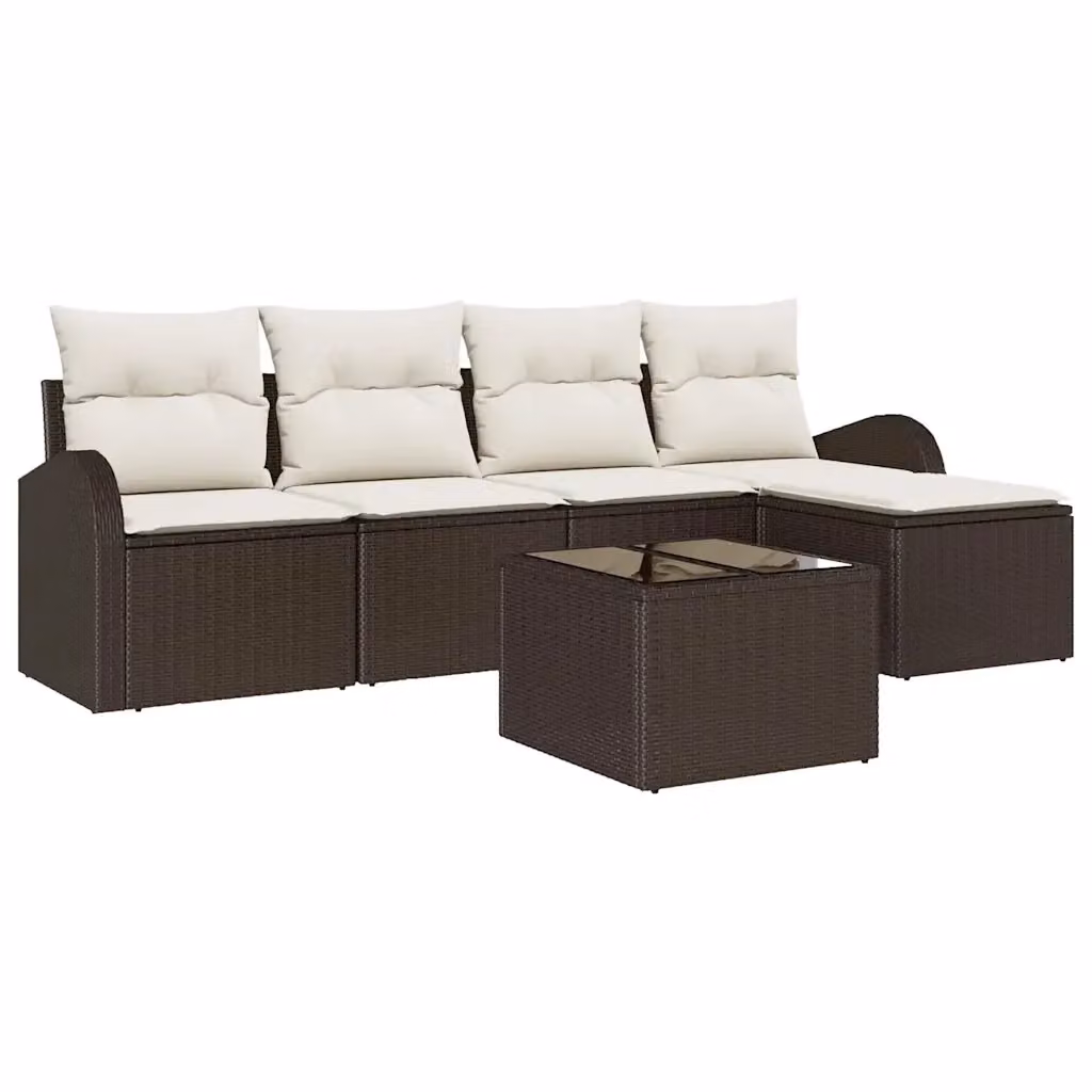vidaXL Set Divano da Giardino Moderno Marrone con Cuscini e Tavolino in Rattan e Metallo – 2