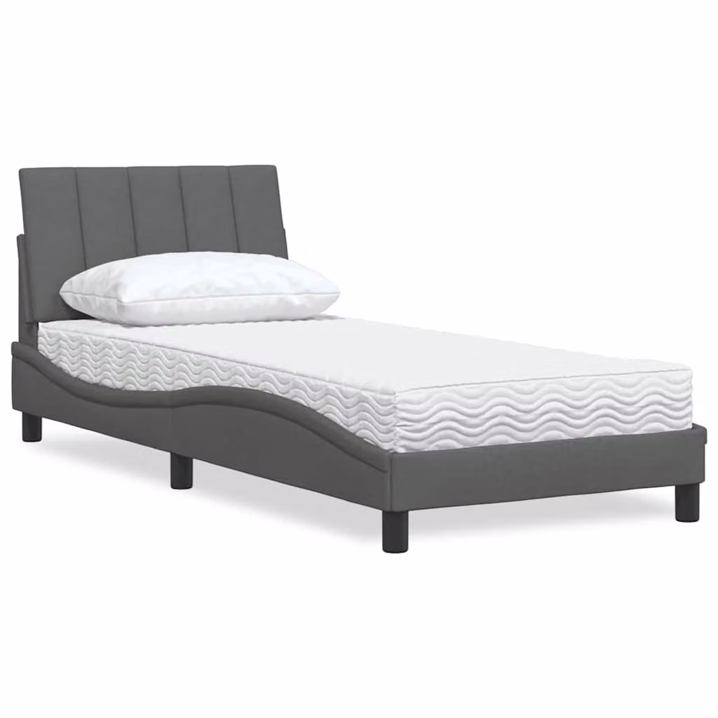 Letto con Materasso Hanko vidaXL in Tessuto Grigio Scuro L/P/H: 90 x 190 x 103 cm – 1