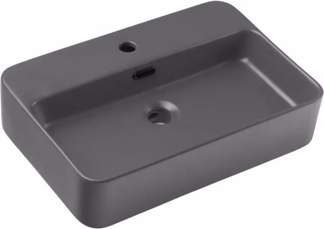 Lavabo da appoggio rettangolare 55x38 cm in ceramica grigio scuro opaco