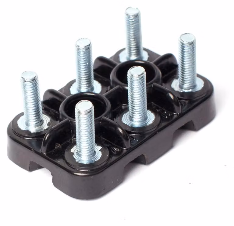 Morsetto a 6 poli, filettatura M4-M12 (6xM6), colore nero, materiale plastico