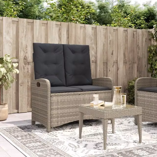 Panca da giardino reclinabile vidaXL in rattan e metallo con cuscini grigi e braccioli – 1