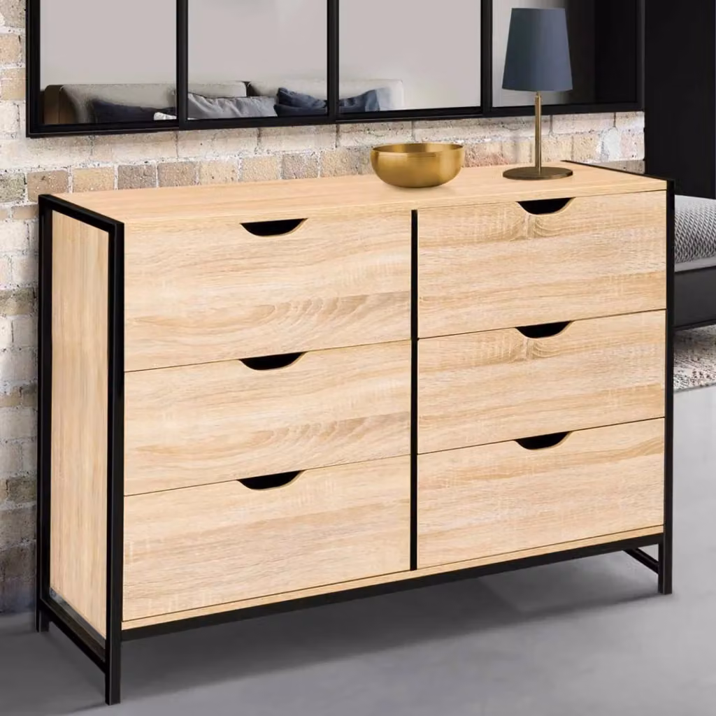 Cassettiera IDMarket DETROIT con 6 cassetti in stile industriale in legno e metallo L: 115 cm – 2