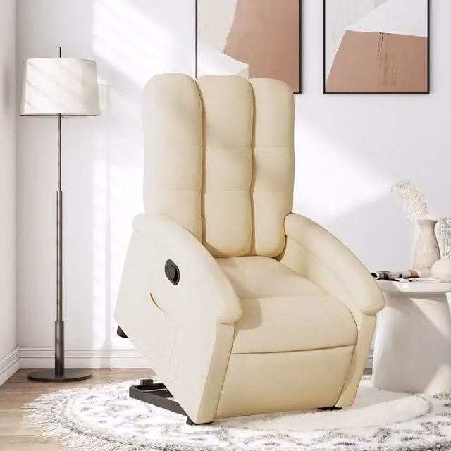 Poltrona alzapersona reclinabile vidaXL in tessuto beige con braccioli per anziani e assistenza elettrica per il sollevamento