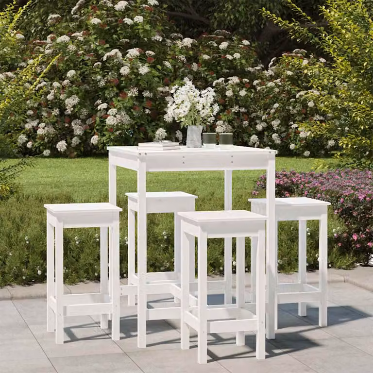 vidaXL Set Bar da Giardino 5 pz Bianco in Legno Massello di Pino