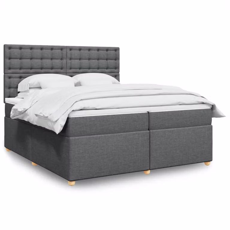 vidaXL Giroletto a Molle Ibrido con Materasso in Tessuto Grigio e Bianco L/P: 200 x 200 cm