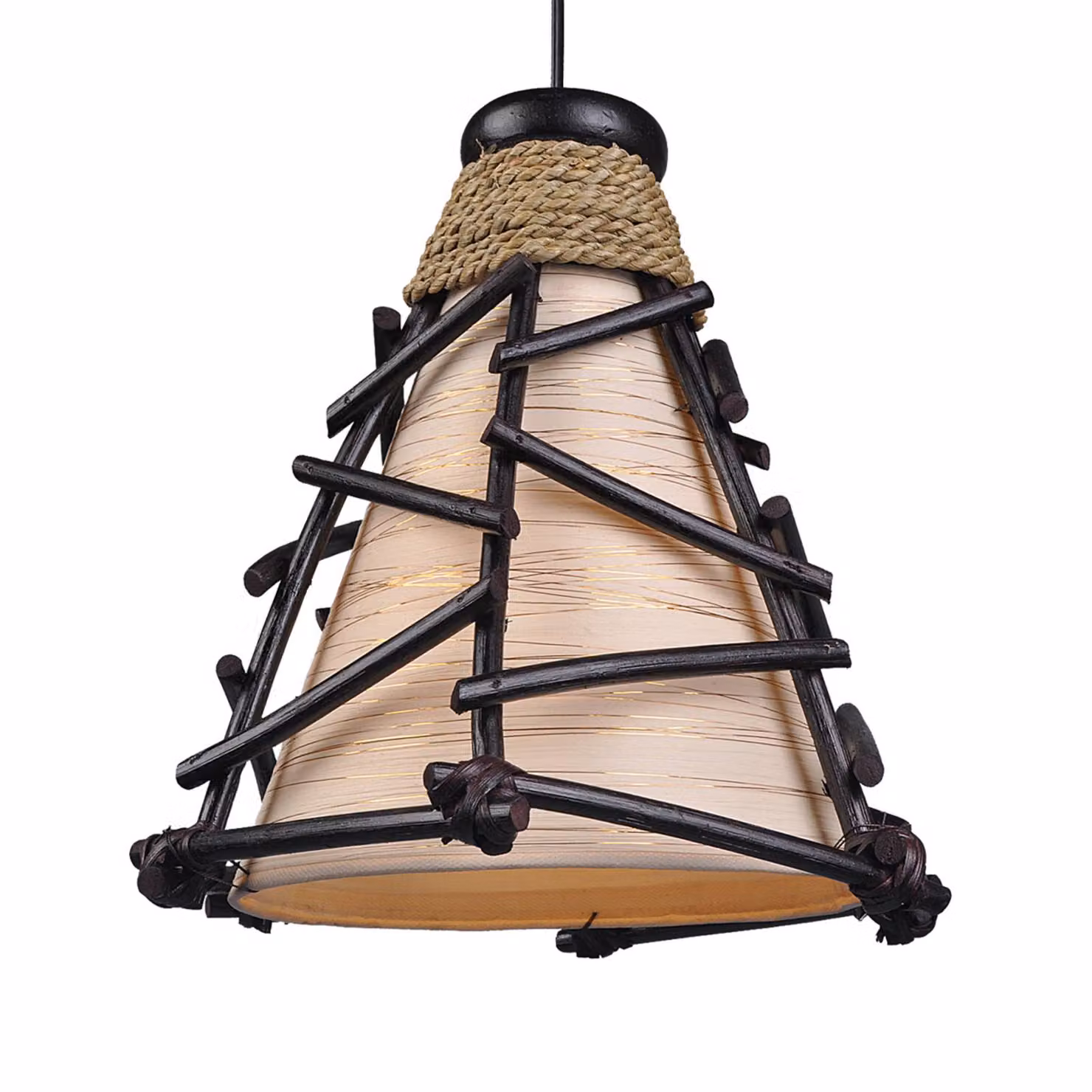 Woru Lampada a sospensione ROMY, dimmerabile, Legno scuro, Soggiorno / Sala da pranzo, Tessuto / Stoffa / Seta, Design, Lampada a sospensione