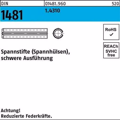 Spine Reyher DIN 1481 1.4310 4,5 x 40 014819600045040 (100 pezzi)