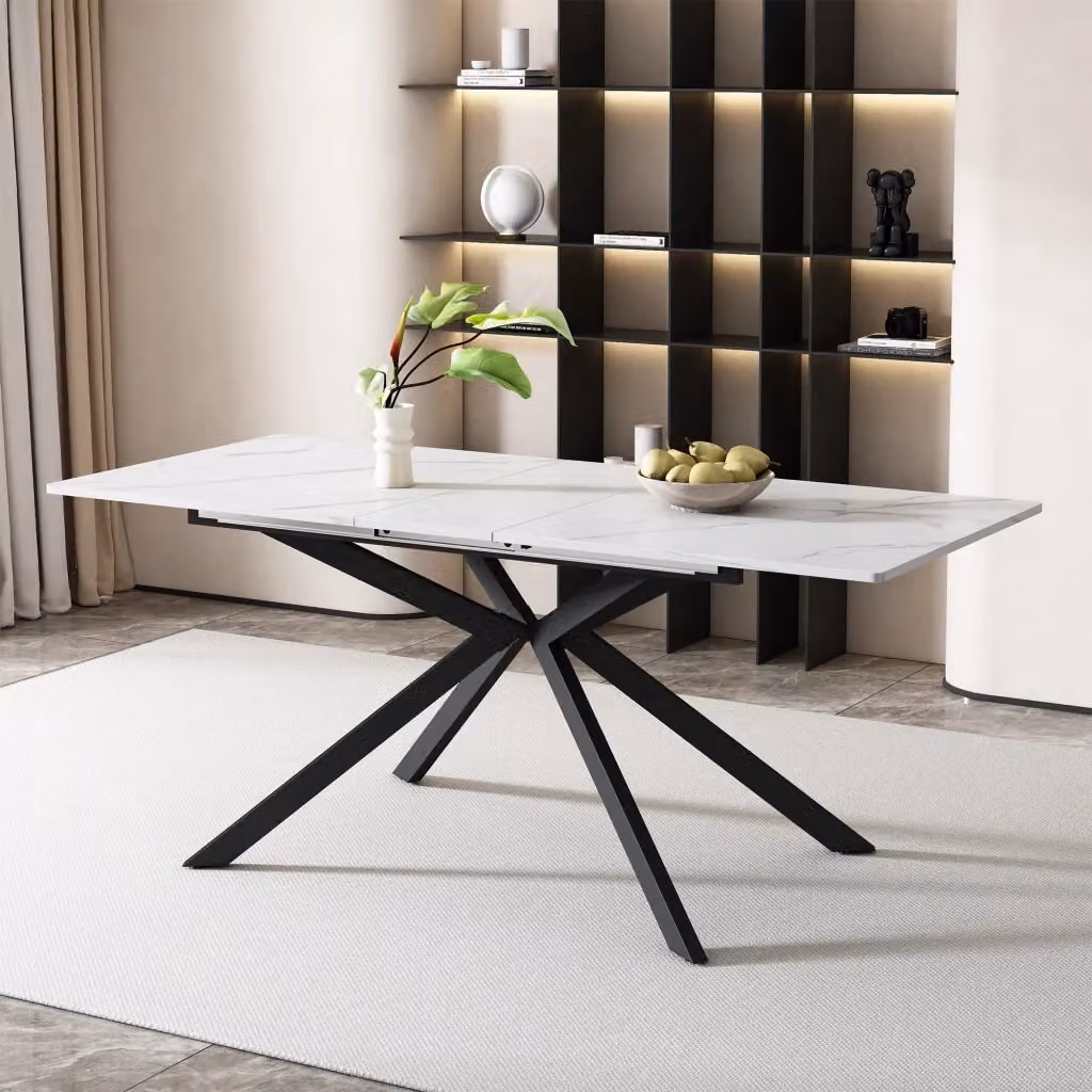Tavolo rettangolare allungabile REDOM in MDF bianco e nero L/P/H: 150/180 x 70 x 76 cm – 2