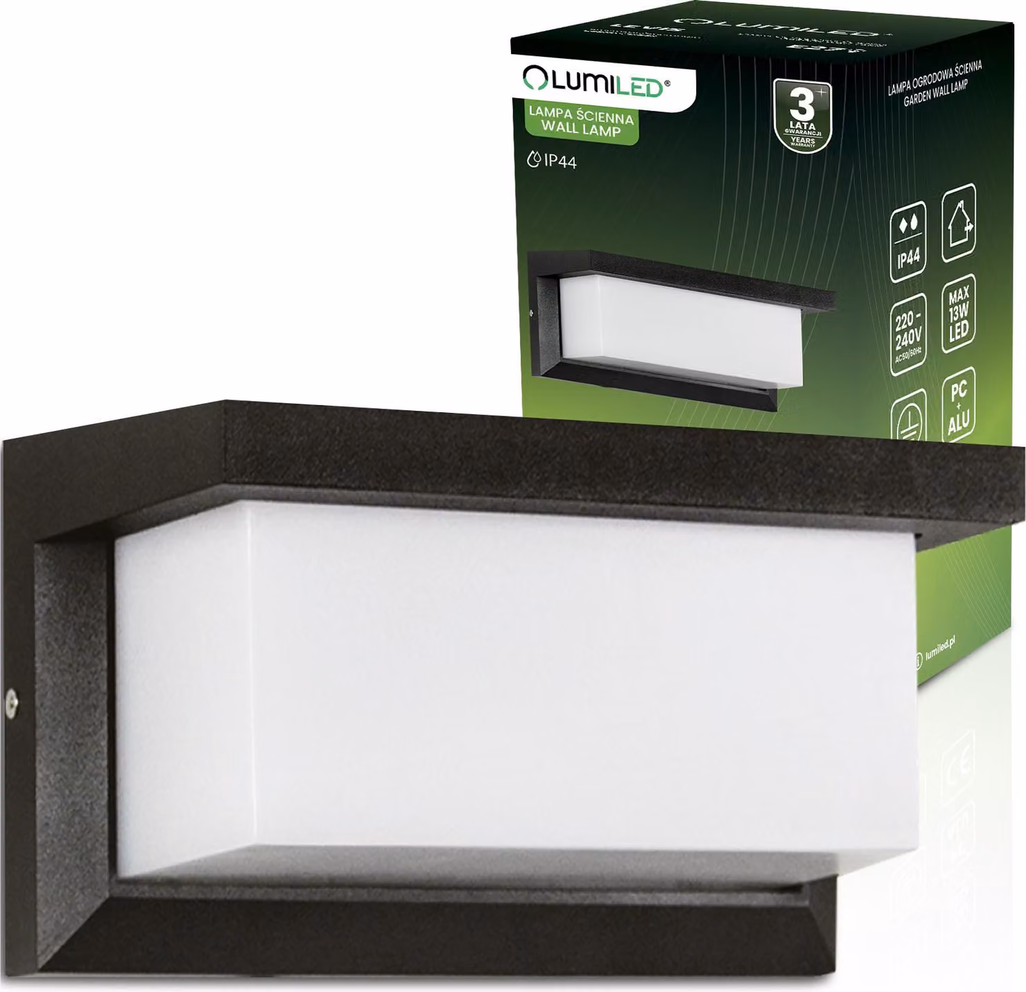 Lampada da parete per esterno, adatta per facciate, attacco E27, forma rettangolare, marca LEVIS LUMILED