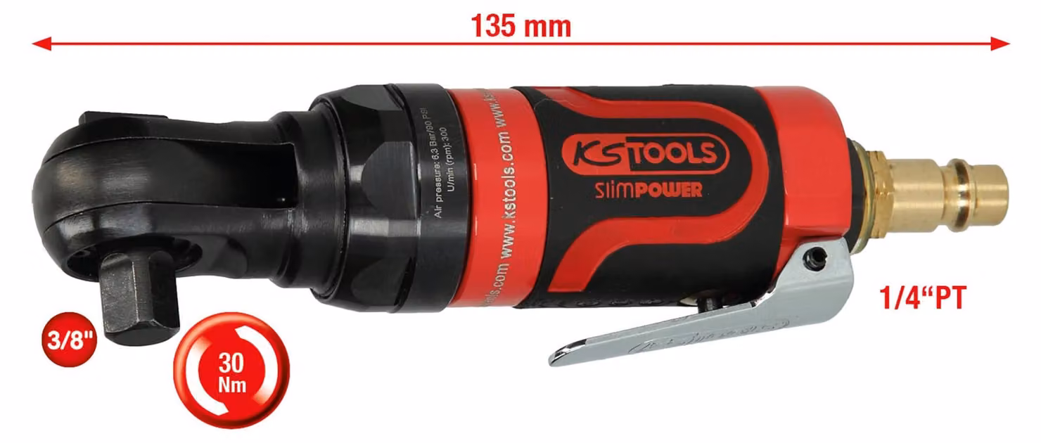 KS TOOLS 3/8" SlimPOWER Mini cricchetto reversibile ad aria 30 Nm - 515.5510