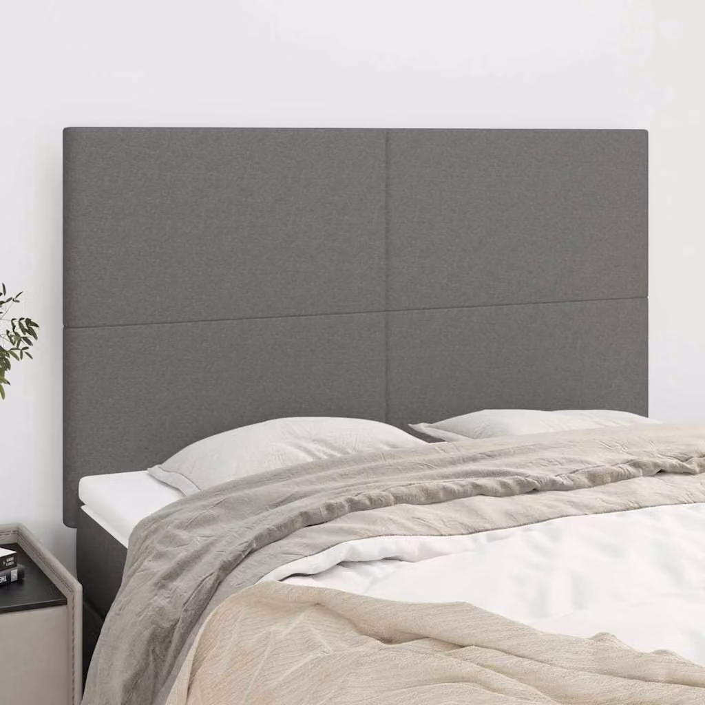Testiera per letto vidaXL in tessuto grigio scuro con struttura in legno, L: 144 cm, P: 5 cm, H: 118/128 cm