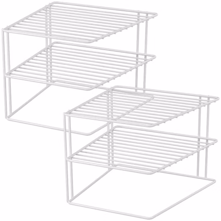 set di 2 inserti per armadio bianchi - portapiatti con 2 ripiani in metallo, scaffale da cucina
