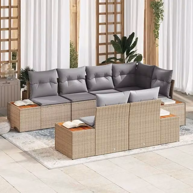 Set Divano da Giardino 7 pz Beige polyrattan 3348106