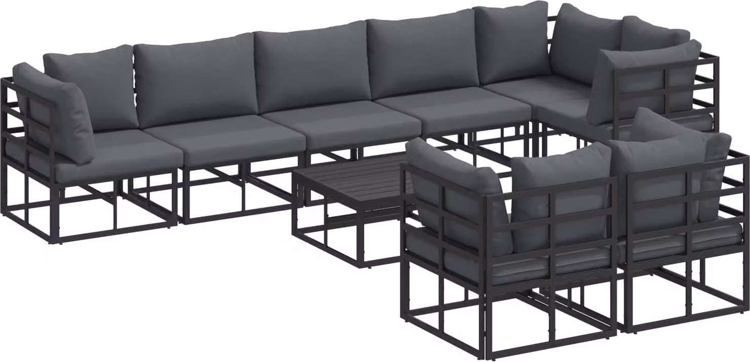 Set Divano da Giardino con cuscino 9 pcs Nero Alluminio