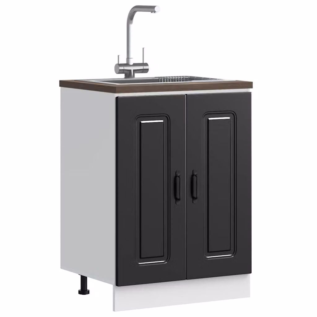 Base lavello mobile Kalmar vidaXL Nero con ante a battente in MDF L: 60 cm, P: 46 cm, H: 81,5 cm