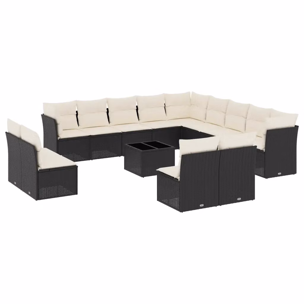 vidaXL Set Divani da Giardino a Forma di U in Polyrattan Nero con Cuscini e Tavolino da Esterno – 2