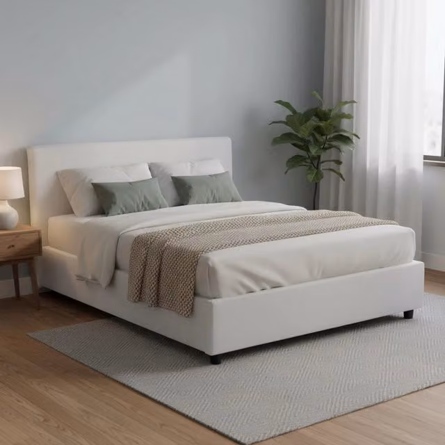 Letto Matrimoniale Hackmanite Talamo Italia con Materasso e Contenitore a Alzata, Bianco, 160x200 cm