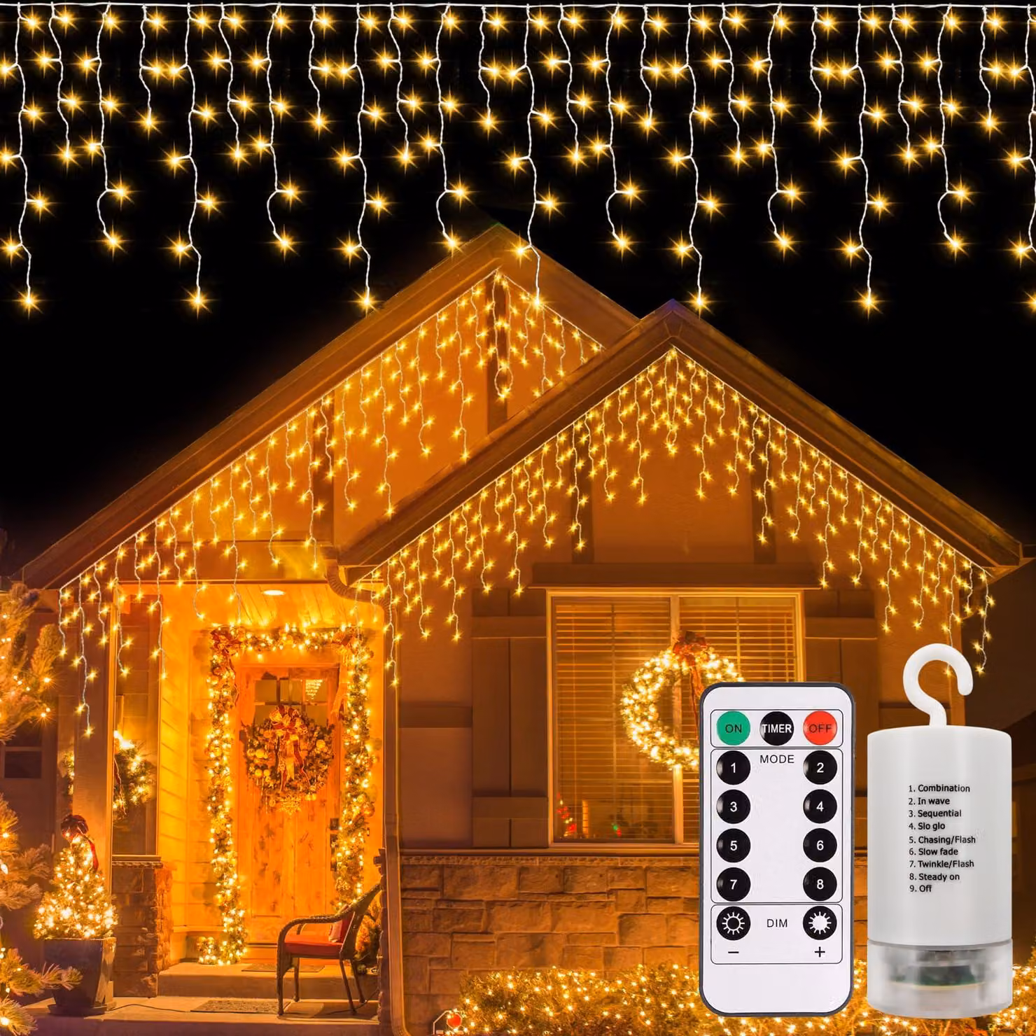 Catena luminosa a forma di fiocchi di neve, lunghezza 6 metri, 300 LED, luce bianco caldo, alimentazione a batteria, grado di protezione IP54