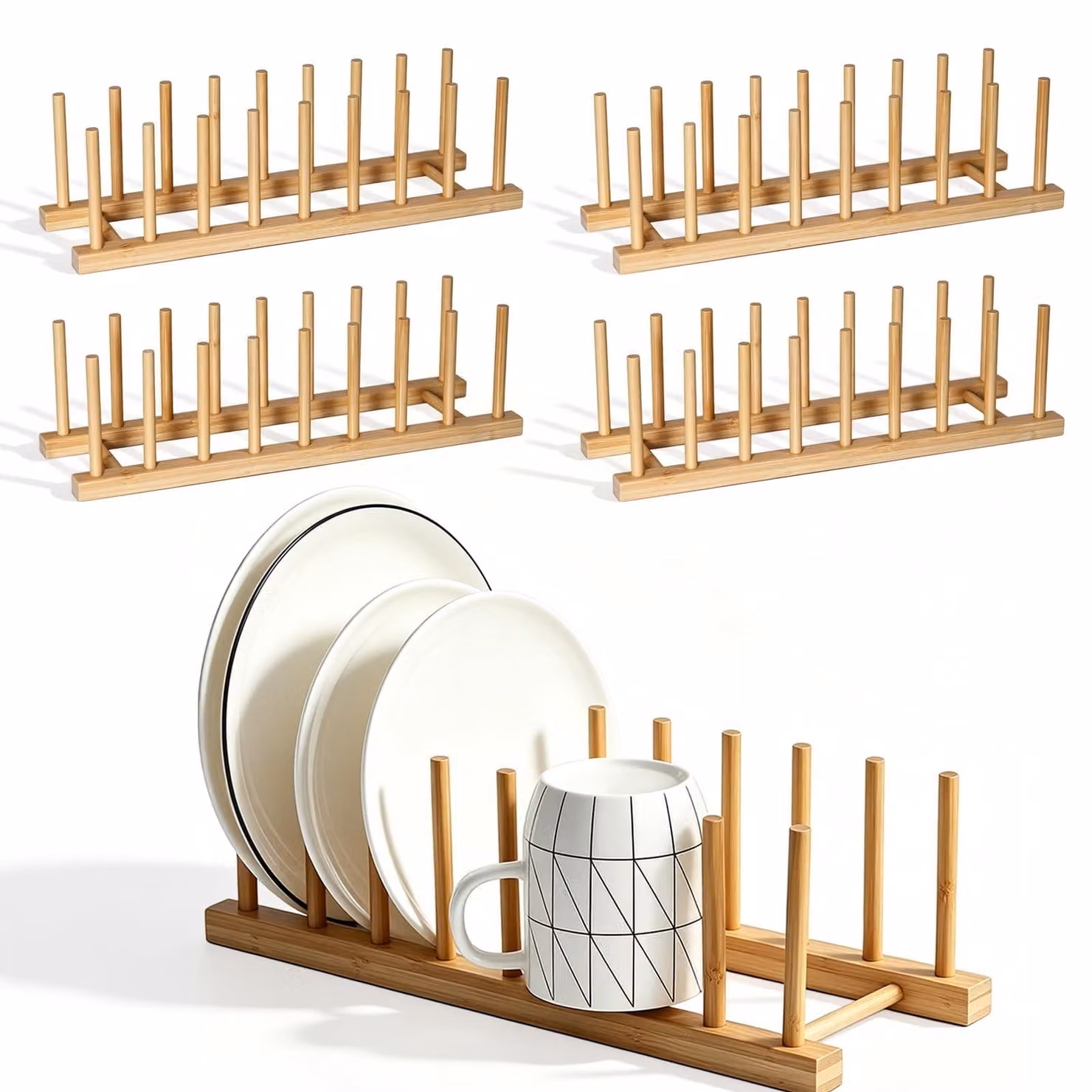 Omgoods - Set di 4 portapane in legno con 8 fessure