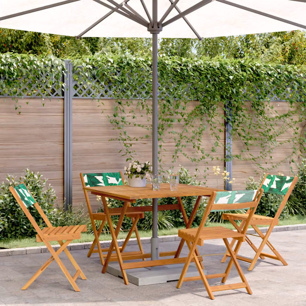 Maison Exclusive - Set da pranzo da giardino a 5 pezzi in tessuto e legno massello con motivo a foglie