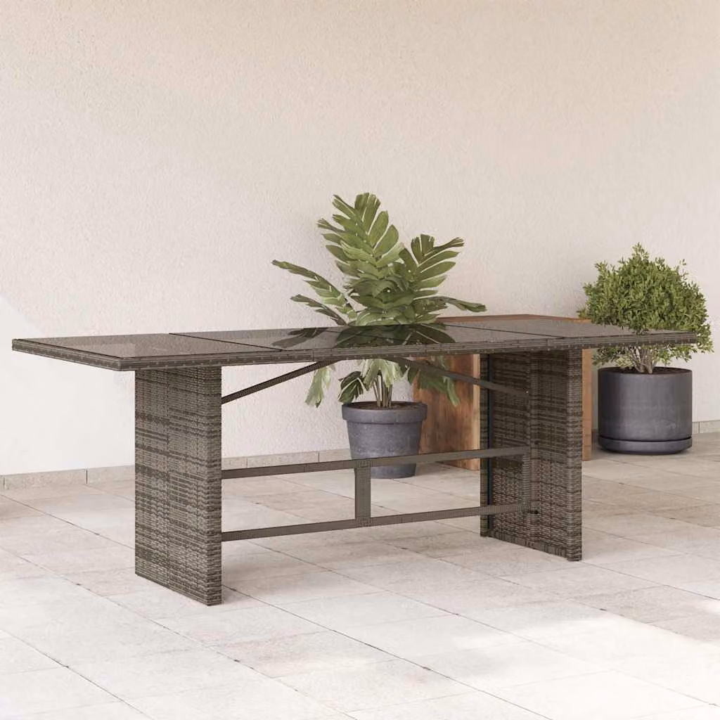 vidaXL Tavolo da Giardino Rettangolare in Polyrattan Grigio con Piano in Vetro L: 190 cm, P: 80 cm, H: 75 cm