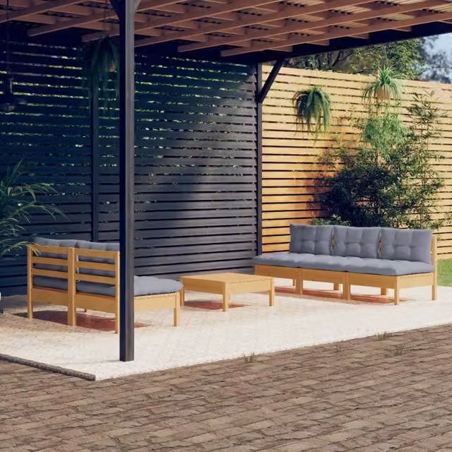 Set Divani da Giardino 6 pz con Cuscini Grigi Massello di Pino 3096087