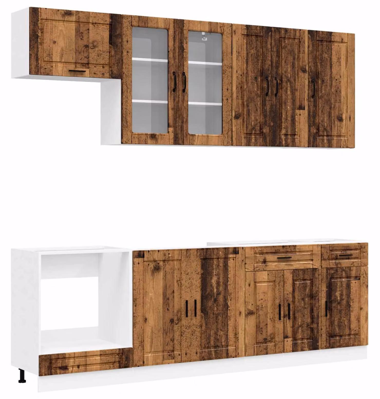 Set di cucina PORTO, 8 pezzi, legno invecchiato