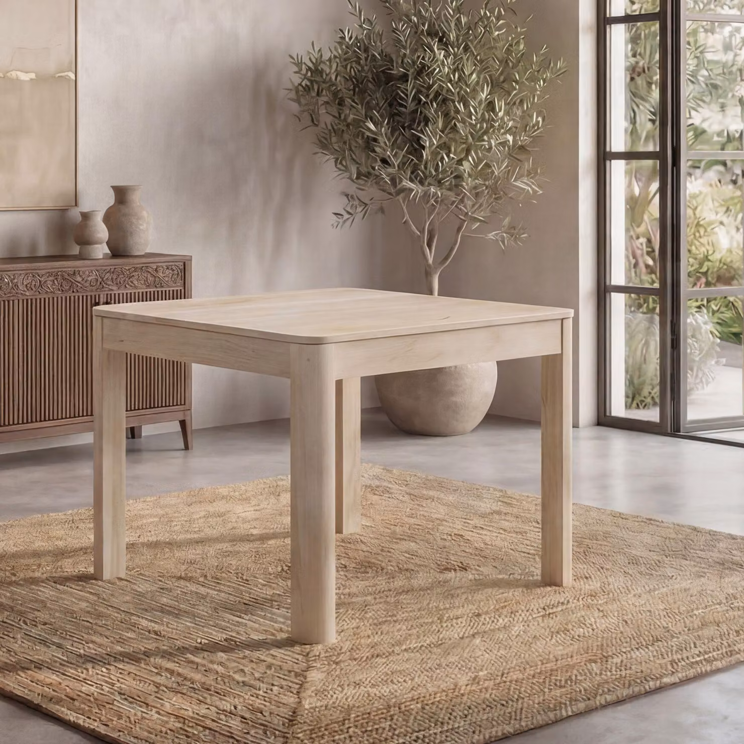 FineBuy Tavolo da pranzo in legno massello di mango 80x80 cm, effetto sbiancato, tavolo da pranzo quadrato, tavolo da cucina per 4 persone, tavolo in legno, tavolo da pranzo, realizzato a mano