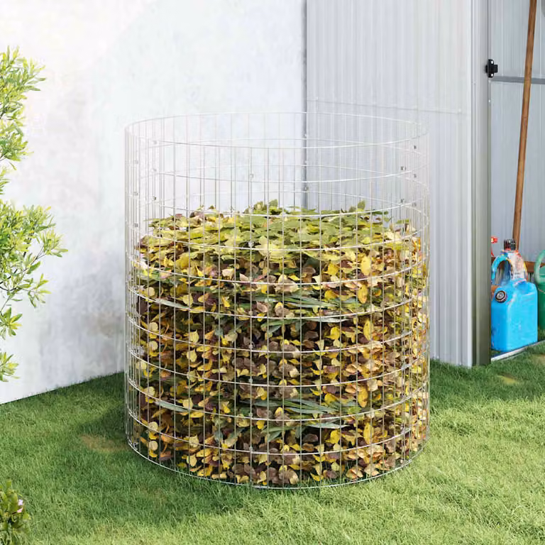 Compostiera da giardino vidaXL in acciaio zincato argento, Ø 100 x H 100 cm