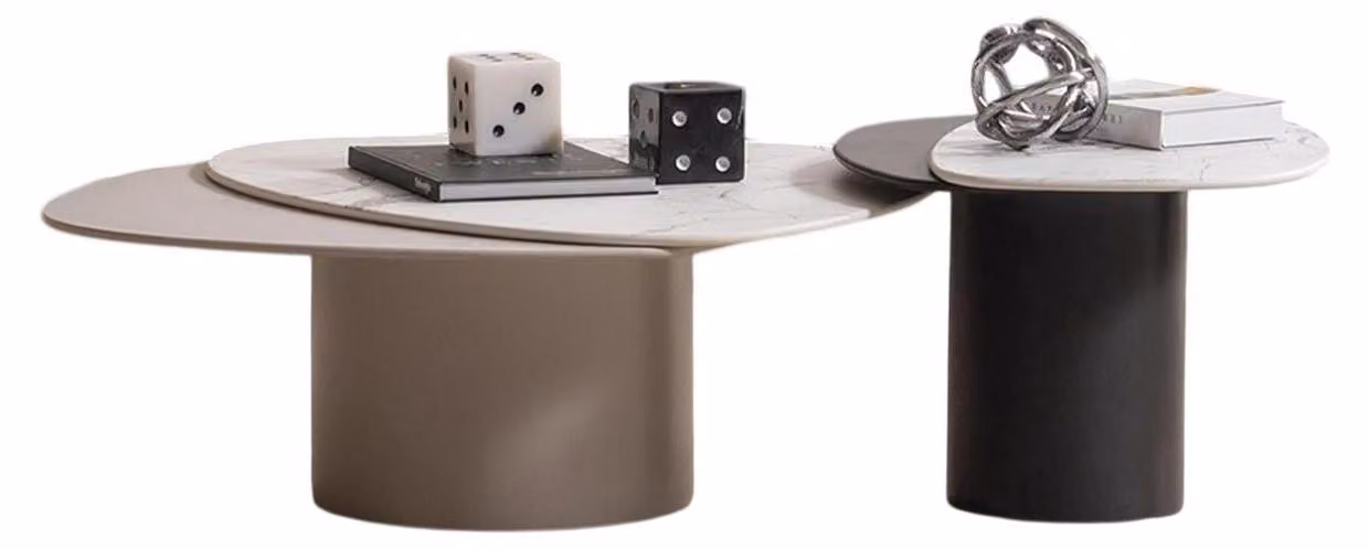 Luxuriöser Couchtisch-Set Designer Marmorplatte 2x Beistelltische