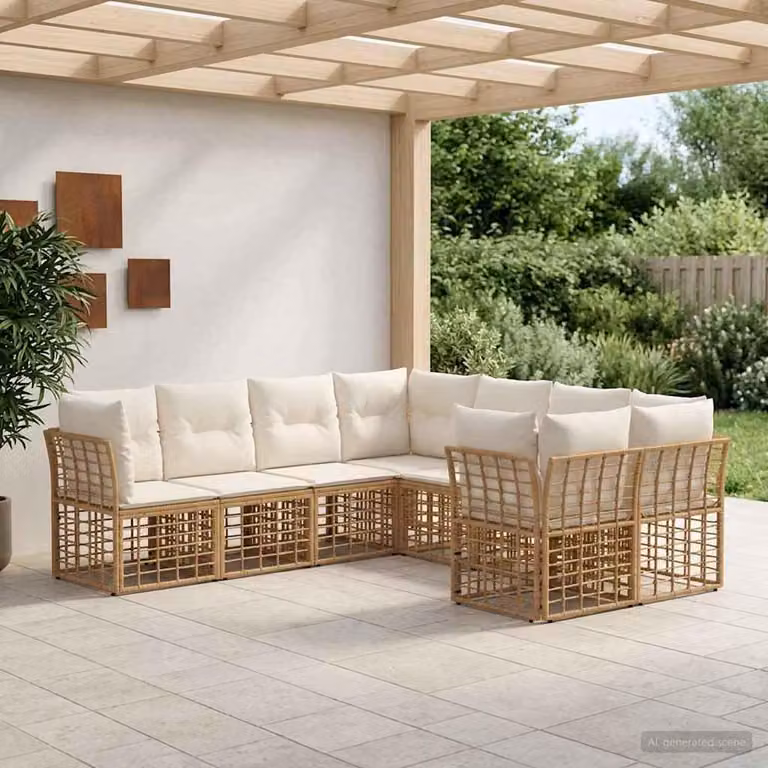 Maison Exclusive - Set da esterno per divano, 8 pezzi. Tessuto in poliestere, colore bianco crema, realizzato con materiali naturali