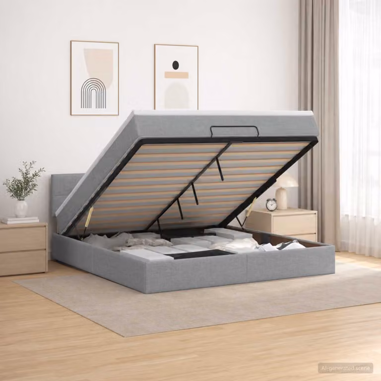 Letto ottomano con materasso vidaXL in tessuto Grigio, L/P: 140 x 190 cm