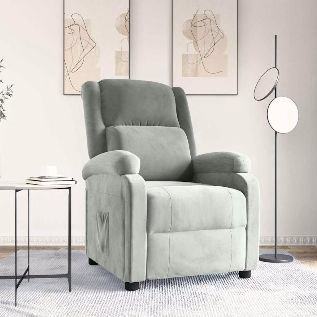 Poltrona Reclinabile Relax vidaXL in Velluto Grigio con Braccioli e Regolazione Manuale
