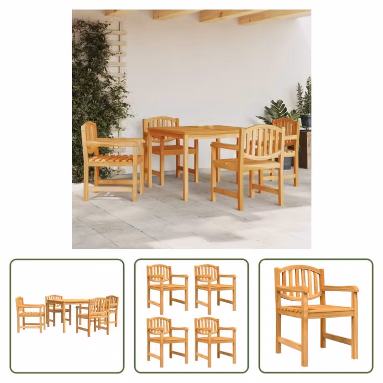 The Living Store 5 pezzi. Set da pranzo da giardino in legno massiccio teak