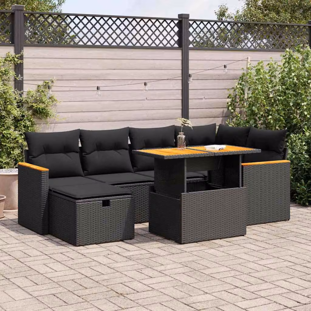 Set Divano da Giardino a L vidaXL in Polyrattan Nero e Beige con 8 Pezzi e Cuscini