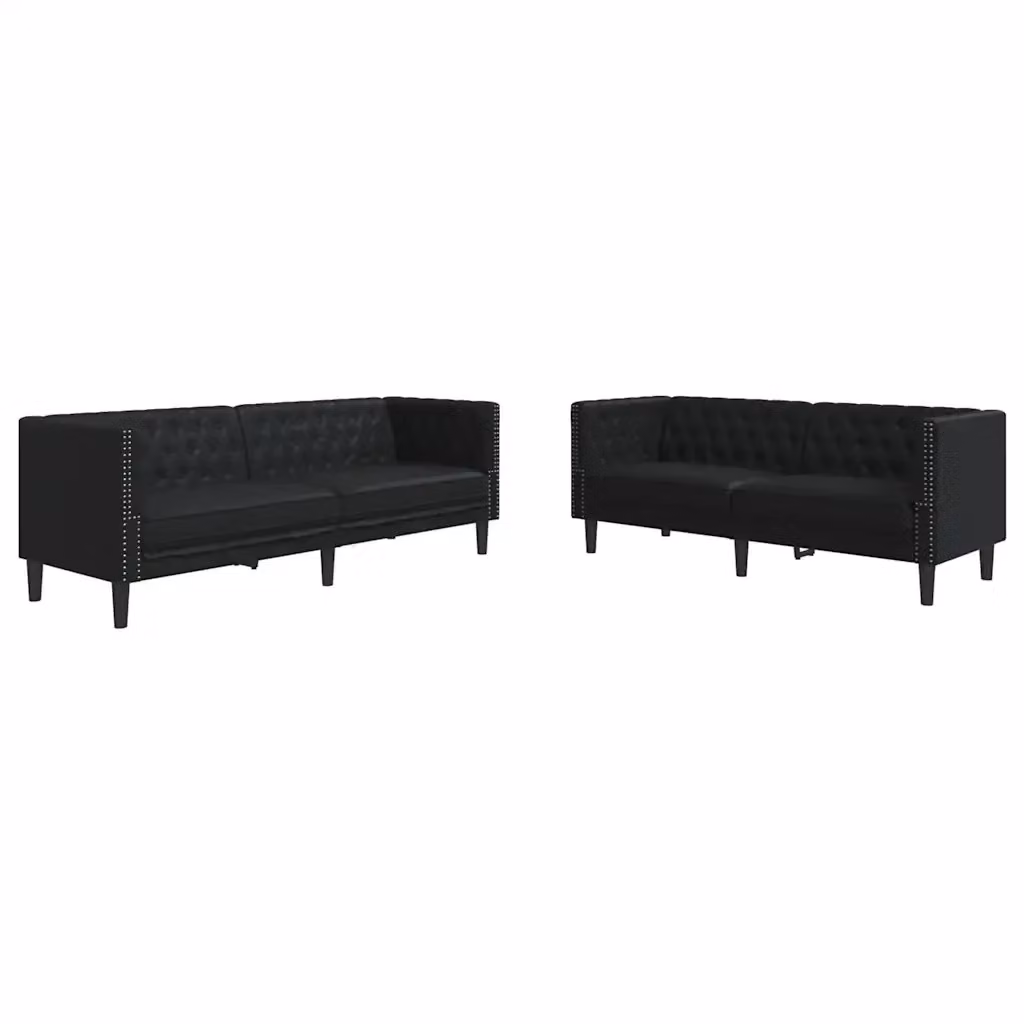 Set di 2 Divani Chesterfield vidaXL in Similpelle Nero per Soggiorno – 2