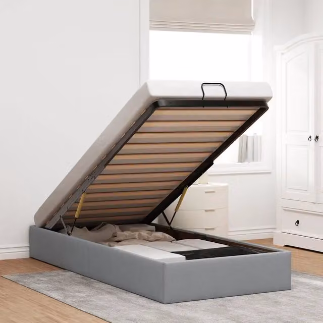 Struttura Letto con Contenitore a Sollevamento vidaXL in Tessuto Grigio L: 90 cm, P: 200 cm, H: 203 cm