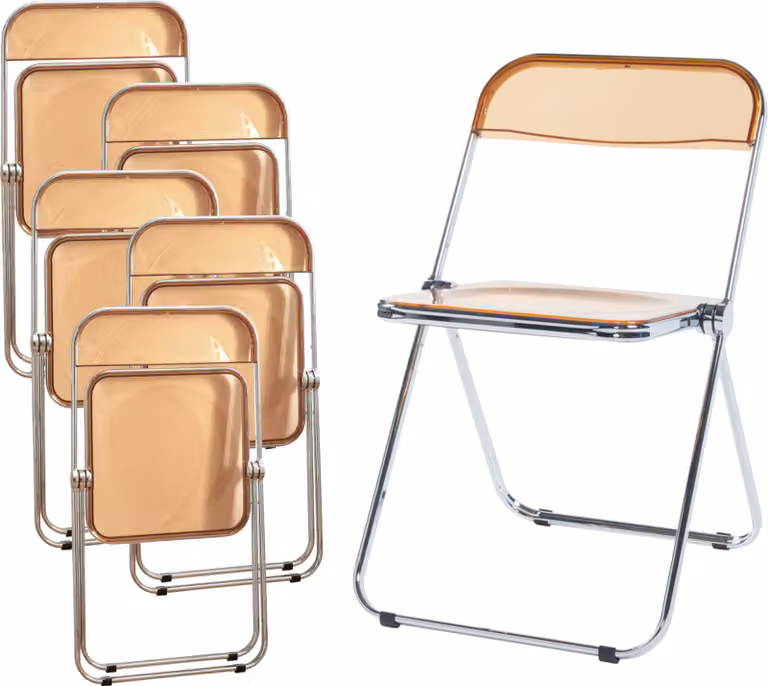 Sedia pieghevole 'Pornainen', set di 6 sedie con struttura in acciaio arancione, trasparente