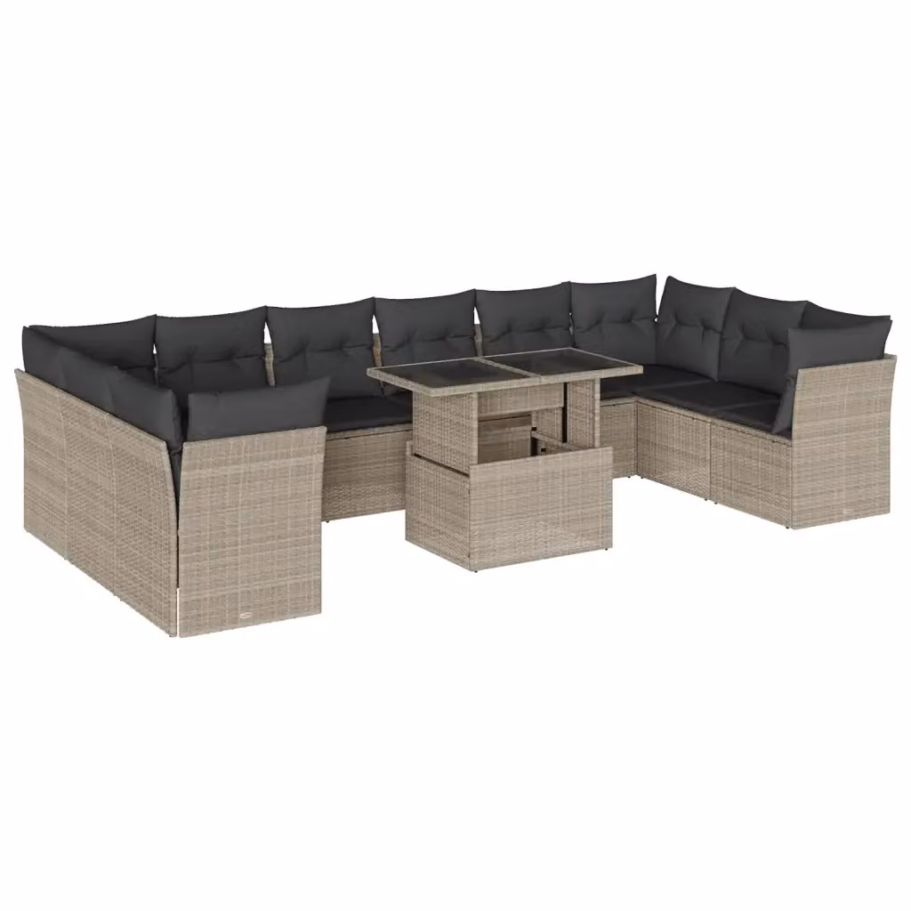 vidaXL Set Divani da Giardino 11 pz in Polyrattan Grigio Antracite con Cuscini Imbottiti e Tavolino – 2